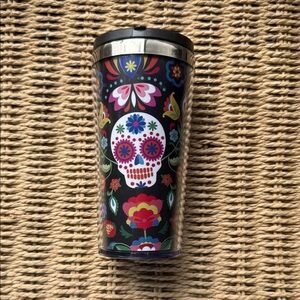Colorful Sugar Skull Travel Tumbler - Black Multicolor